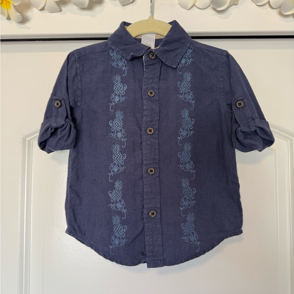 Janie & Jack Boys Navy Blue Shirt with Embroidered Design